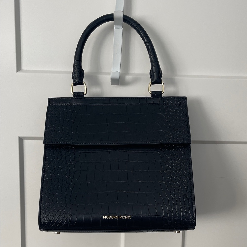 Modern Picnic Black Croc-Embossed Lunch Box